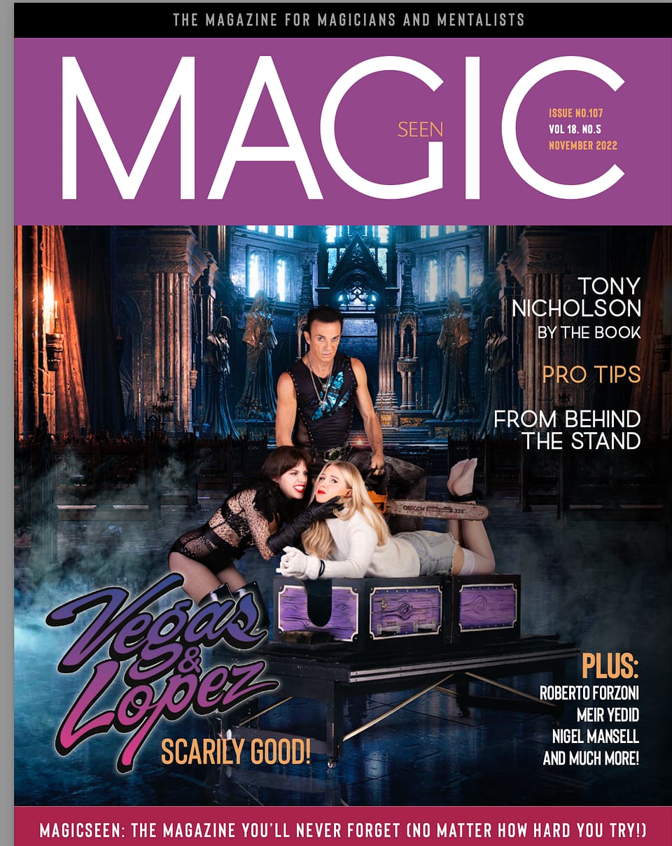 Front page of Magic Seen magazine featuring London Magician Roberto Forzoni